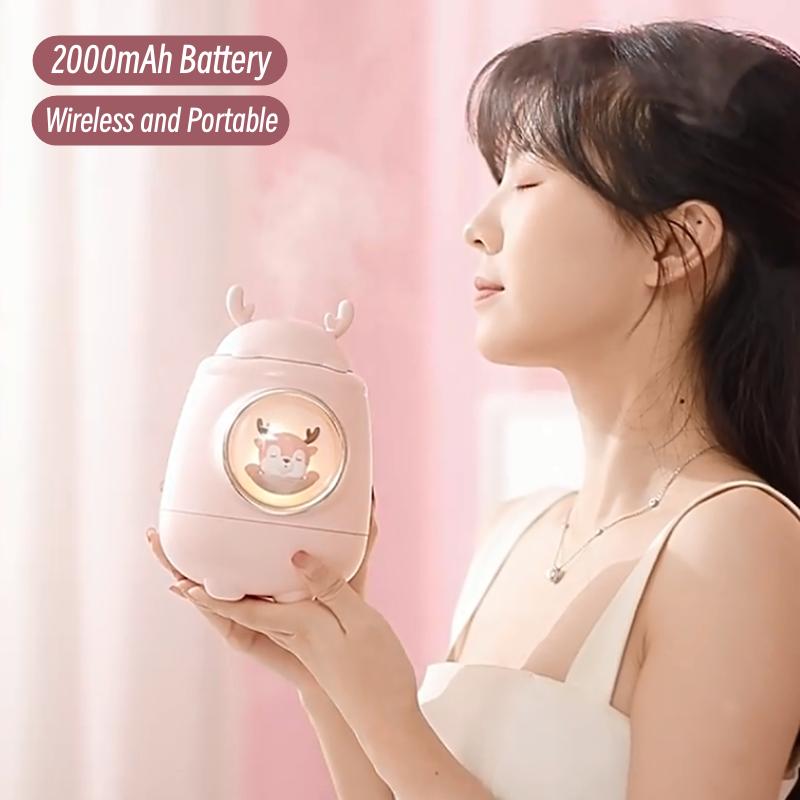 Draagbare Luchtbevochtiger Met Auto-Roterende Projectielamp 2000 Mah Usb Oplaadbare Geurverspreider Thuiskantoor Stille Mist Maker