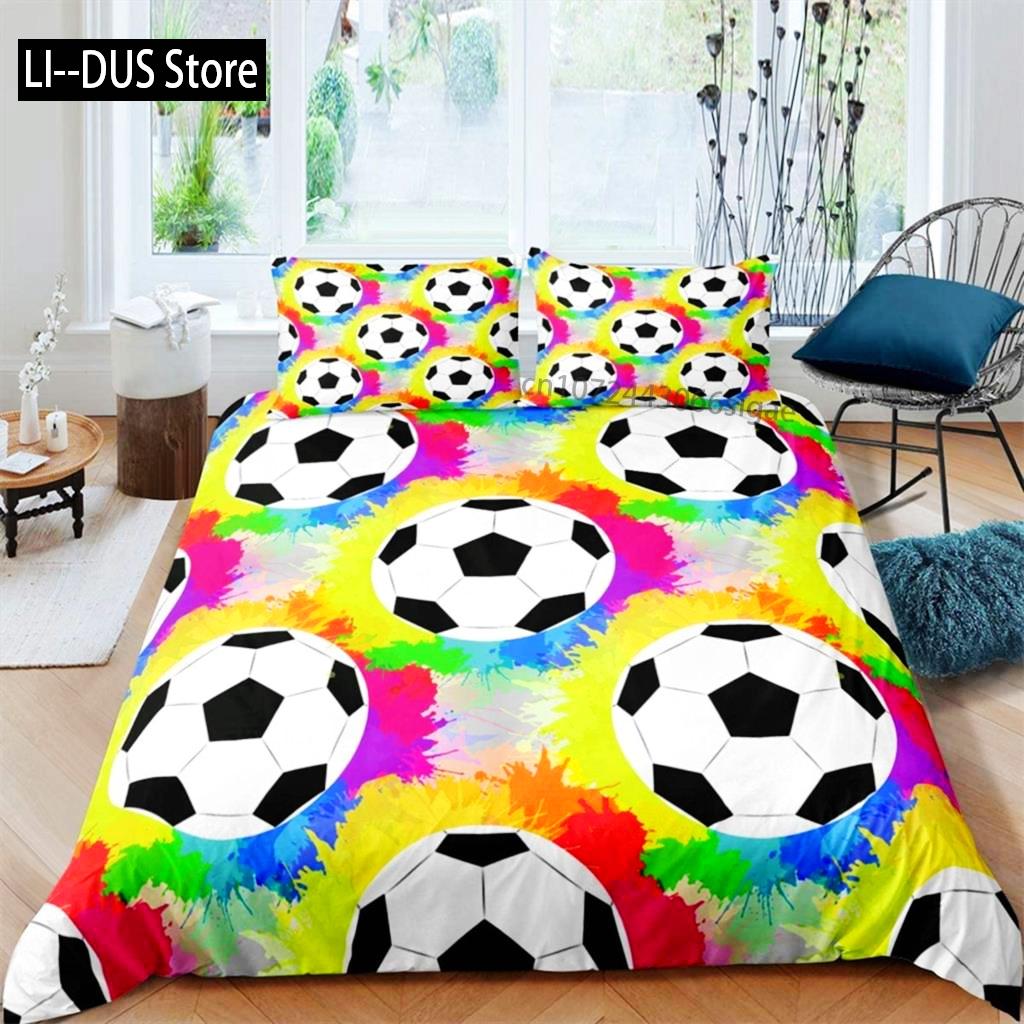 Flame Soccer Duvet Cover Set Football Polyester Comforter Cover For Kids Teens Boys Soccer Lover Bedding Set Bedroom Decoration