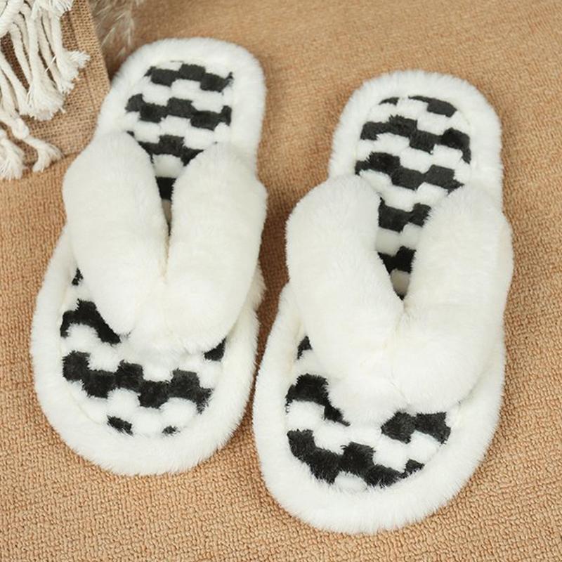 Fashion Fashion Mix Color Fur Flip Flops Women Indoor Light Warm Home Slippers Woman 2025 Faux Fur Flat Heel Cotton Slippes Mujer