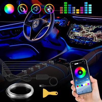 [2ª Geração] Luz LED para Carro, Luz Ambiente Interior, Tipo USB, Luz de Atmosfera, 8 Cores