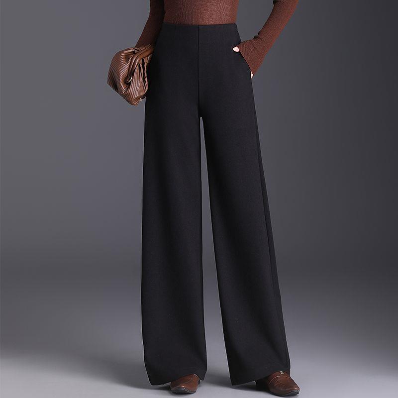 Angola Red High Waist Woolen Wide-Leg Pants for Women - Winter 2025 Style