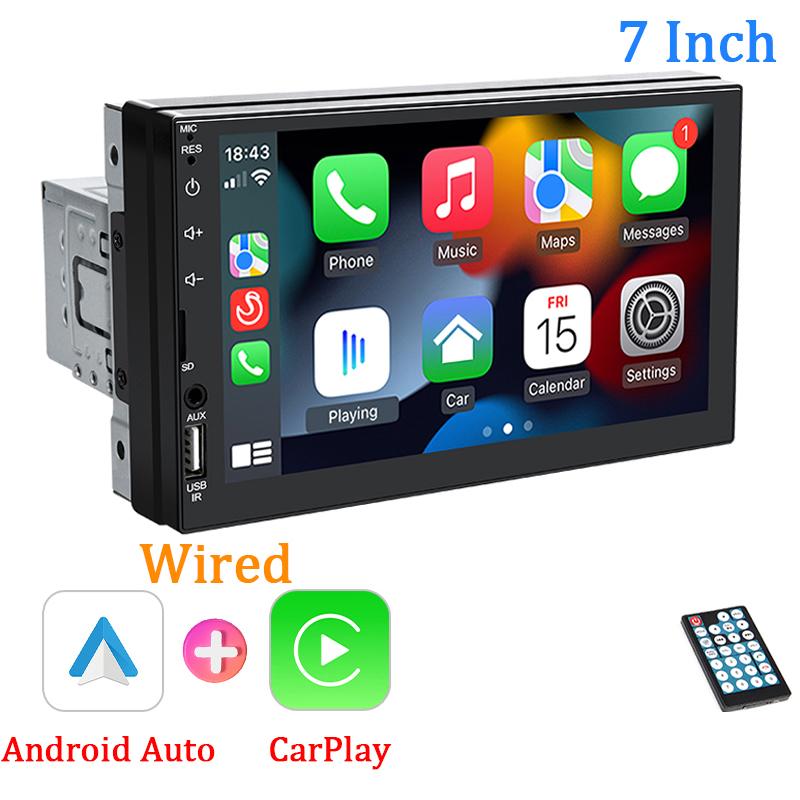 Hippcron Ραδιόφωνο αυτοκινήτου MP5 Player 1 Din Bluetooth HD 7" Στερεοφωνική οθόνη αφής 12V με Carplay
