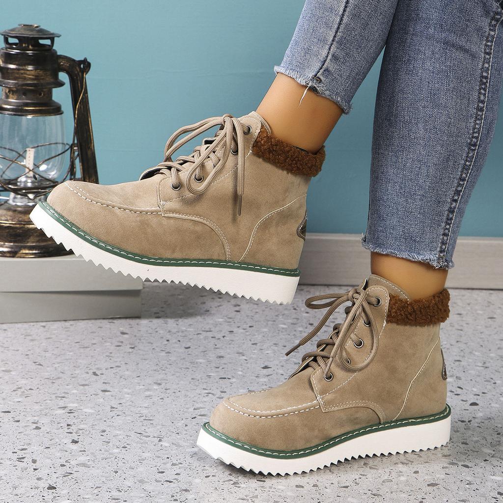 Winter Warme Baumwollschuhe Samt Damen Neue Große Schnürschuhe Freizeitschuhe Keilabsatz Schneestiefel Winter Damenschuhe