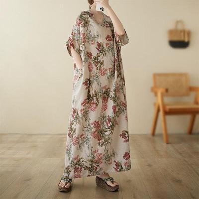 Short Sleeve Plus Size Vintage Floral New In Dresses for Women Casual Loose Maxi Long Summer Dress