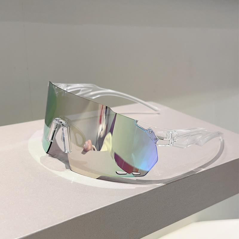 Rimless Oversized Goggle Men New Wrapped Round Mirror Sports Sunglasses Trendy Outdoor Cycling Protective Shades