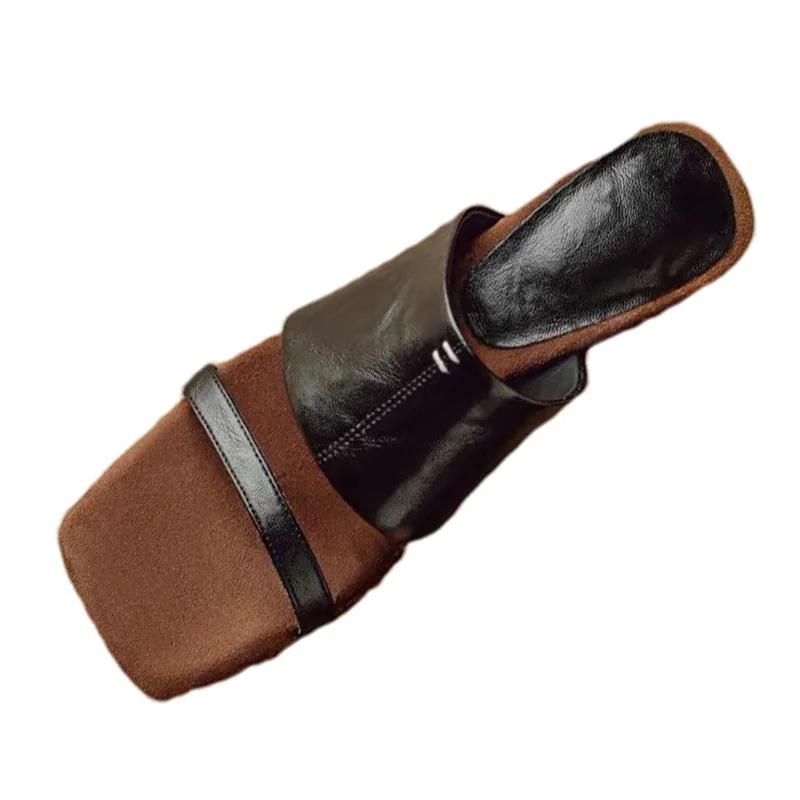 Fashion Elegant Women's High Heels Slippers Retro Heeled Shoes Summer Fashion Sandals Pumps 2025 New Square Toe Chunky Chaussures Femme