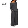 Solid Color Matching Sets Women Sweatshirt Pants 2-Piece Set, Off Shoulder Long Sleeve Top & Lounge Set Wide Leg Trousers, for Spring Autumn Two