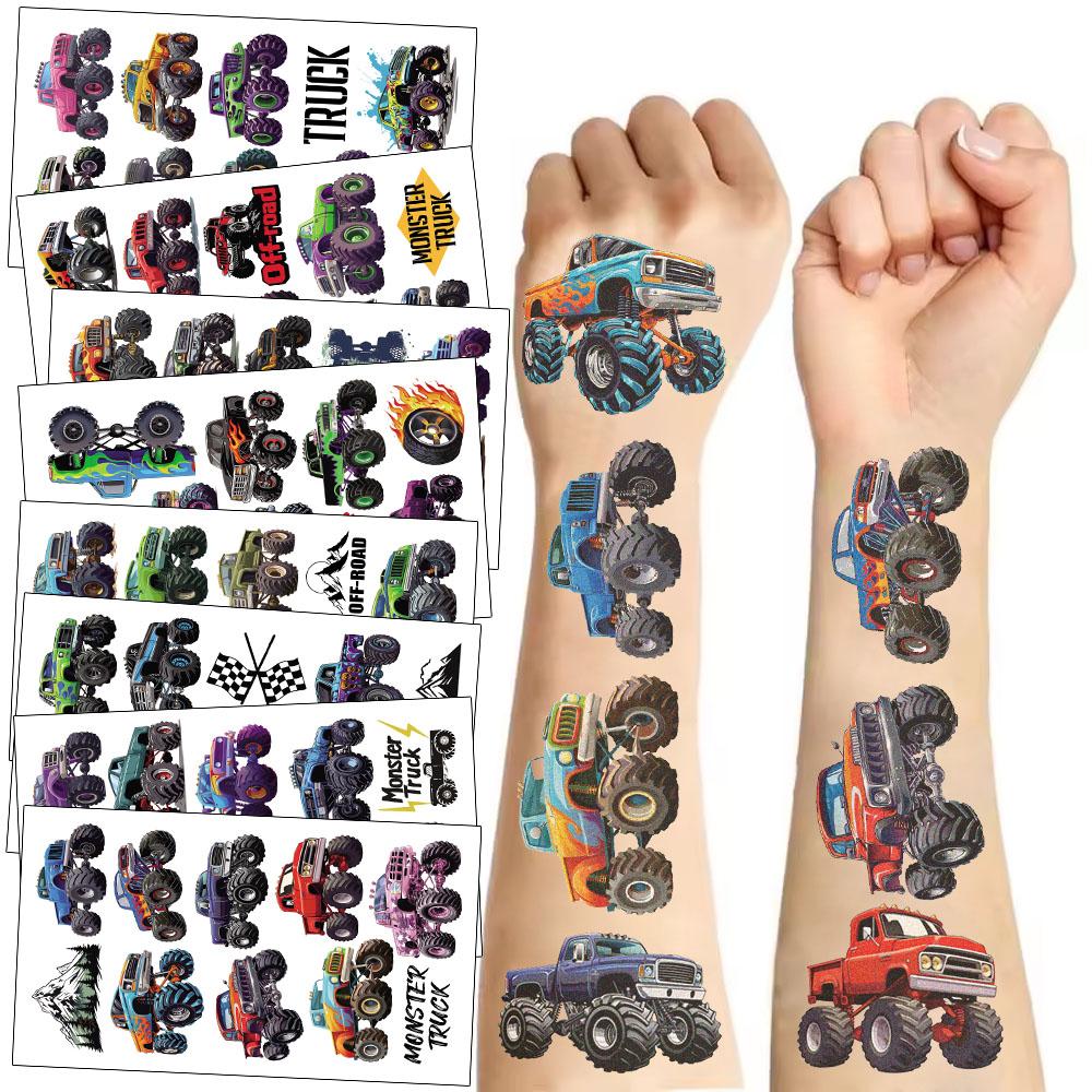 10 Sheets Monster Truck Tattoo Sticker Cartoon Waterproof Sweat Fun Face Arm Temporary Tattoo Sticker Set