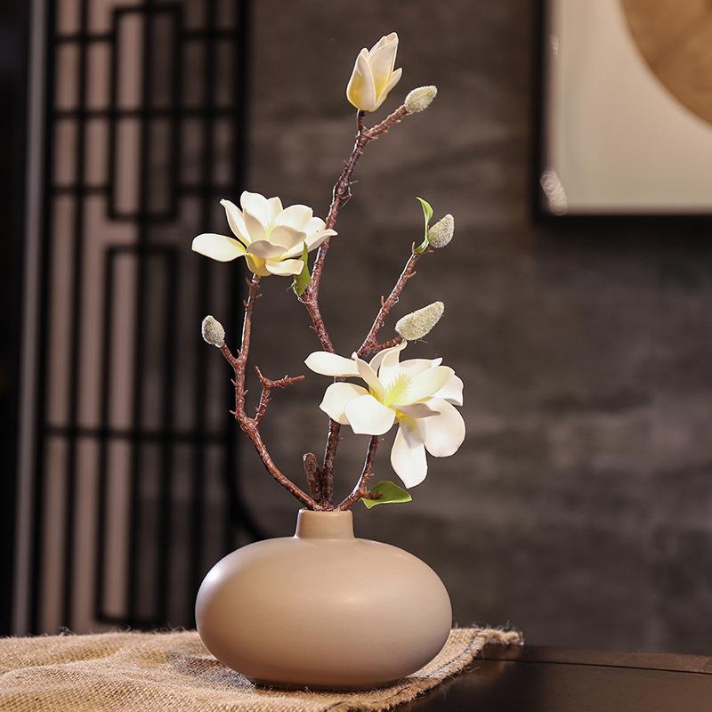 High-End Artificial Silk Magnolia Flower Arrangement - Classical, Elegant Dried Flower Set for Home Decor