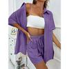 Fashion Shorts Two-piece Solid Color Shirt Suit Women's Casual Loose Short-sleeved Single-breasted