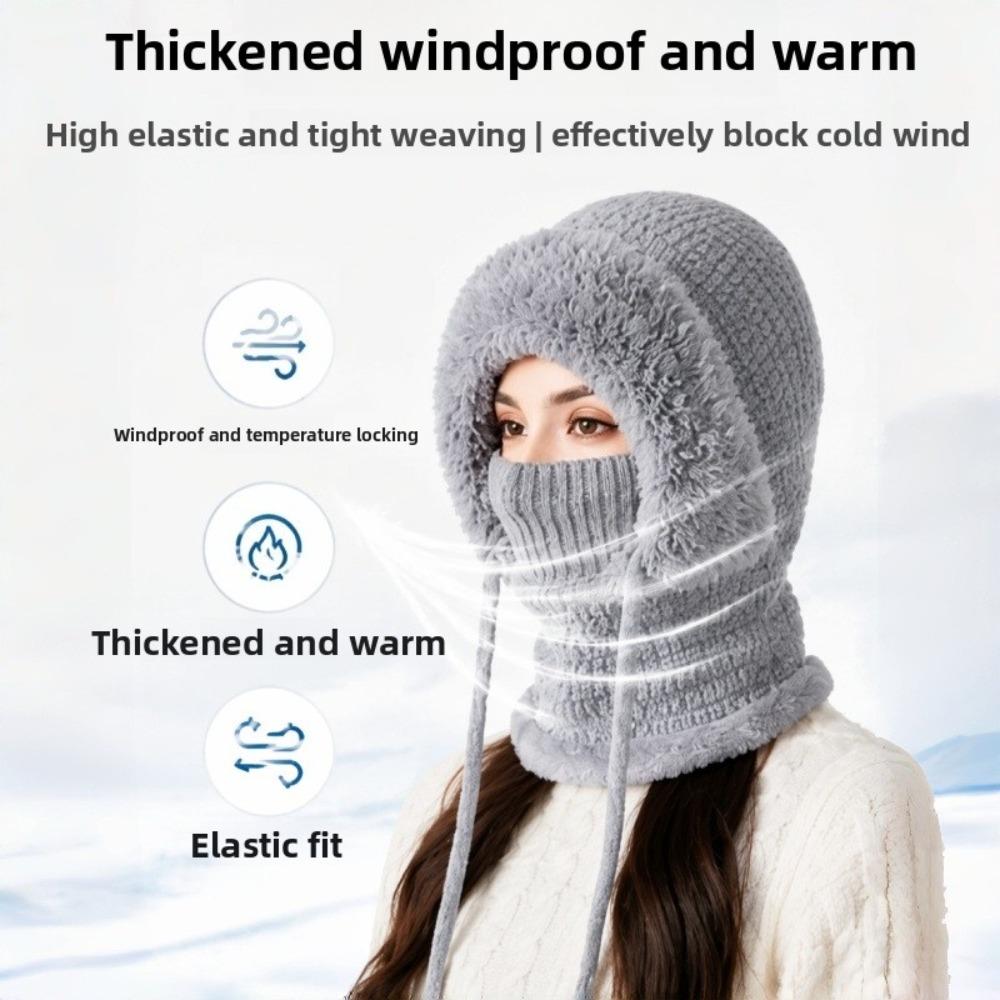 **Women Knit Balaclava Face Mask Neck Warmer Ear Flap Fleece Lined Outdoor Cycling Winter**