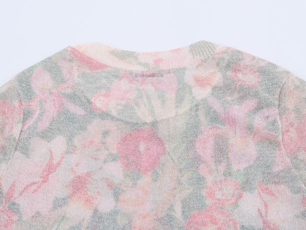 2025 Spring Women's European & American Style Floral Knit Top