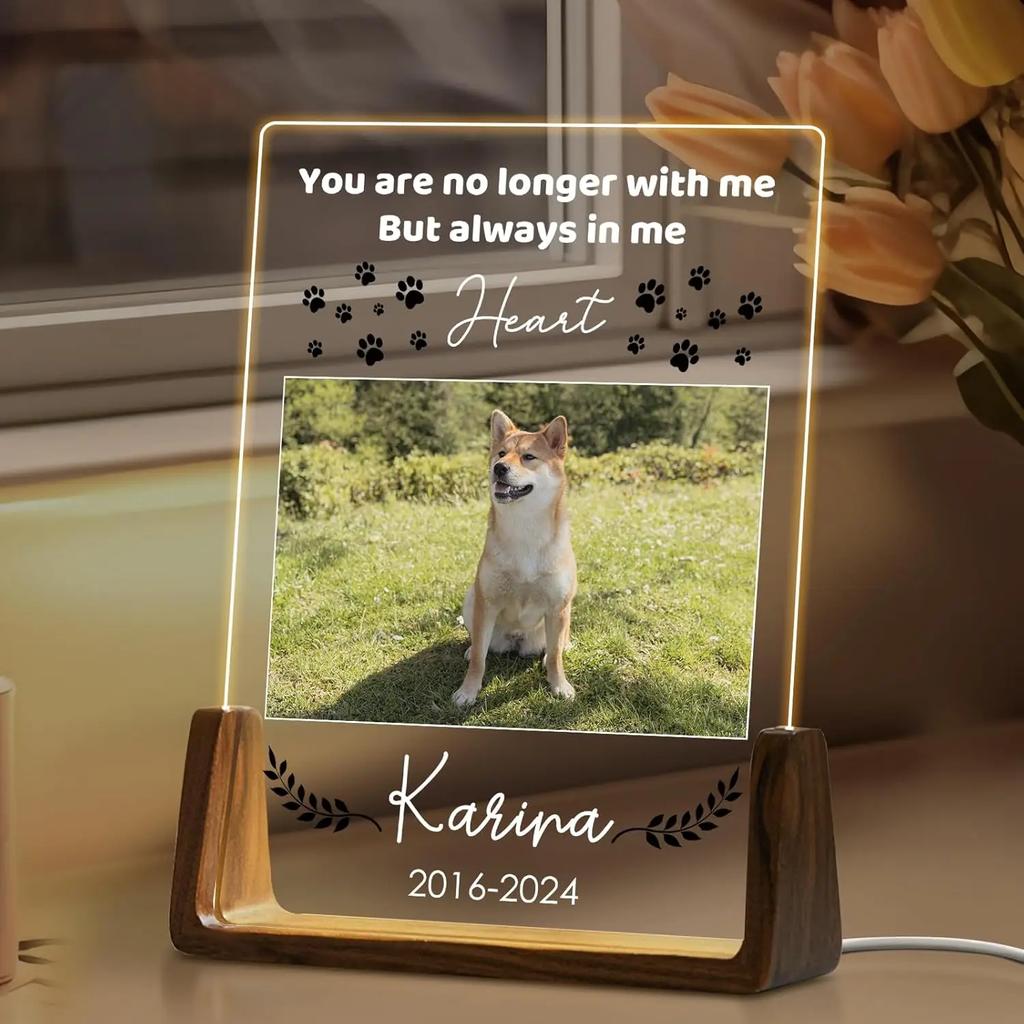 Personalized Pet Memorial Acrylic Night Light Engraved Photo with Name Sympathy Gift for Loss of Dog Cat Heartwarming Pet Owner