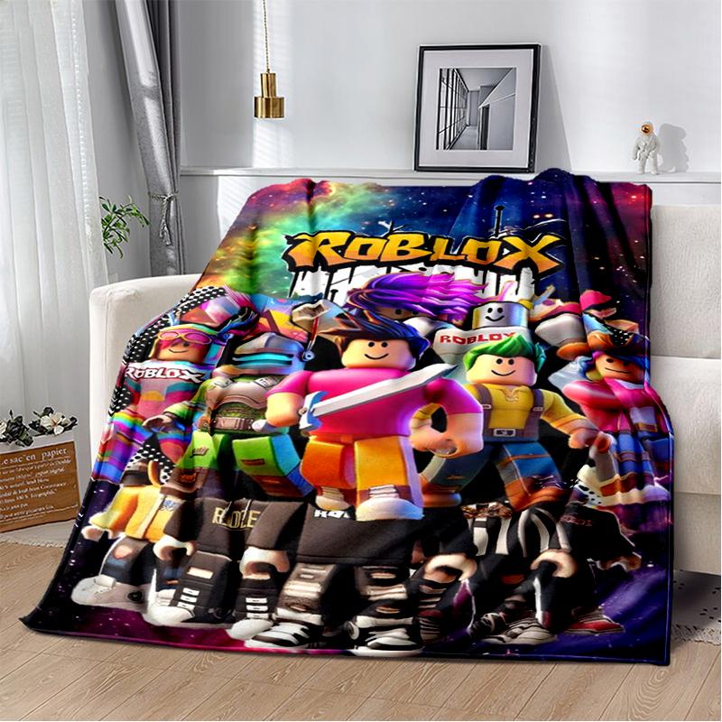 

3D R-Robloxs Cartoon Game Flannel Blanket Soft Warm Throw Blanket for Bed Bedroom Room Living Room Travel Camping Picnic Gift 75x90cm