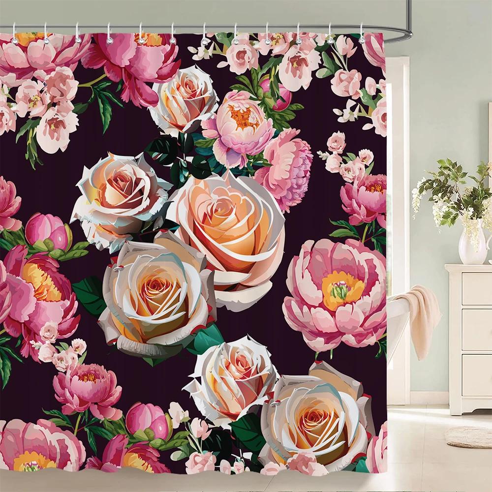 1 pack Watercolor tulip flowers pattern polyester material shower curtain bathroom partition curtain home decorative curtain