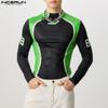 INCERUN Men Print Patchwork Long Sleeve Briefs Underwear Jumpsuit Rompers