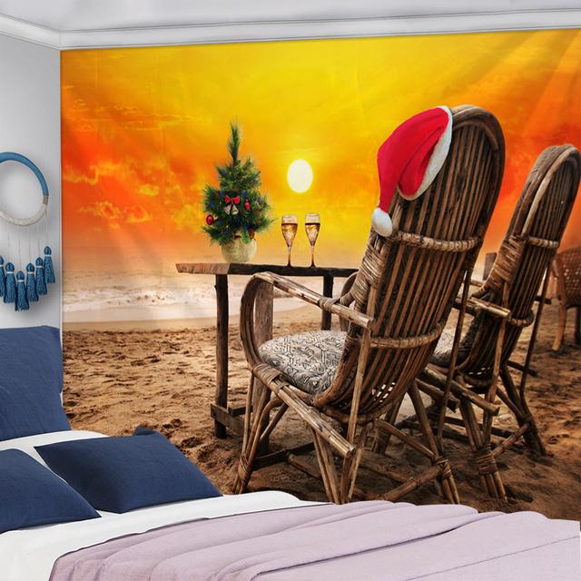 Tapisserie murale à suspendre avec paysage de neige et sapin de Noël, flocon de neige, maison, cadeau de vacances, décoration d'intérieur psychédélique rétro bohème