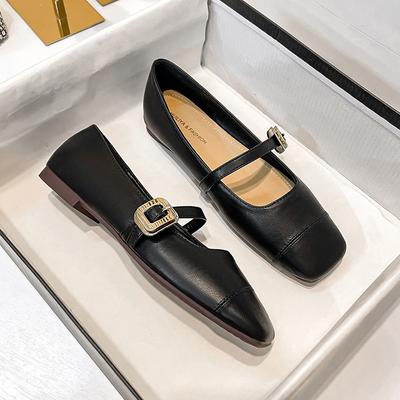 Zapatos Mary Jane Puntera Cuadrada Negro Zapato Individual Femenino Boca Baja Zapatos Planos Versátiles Zapatos de Trabajo para Mujer Cómodos para el Trabajo