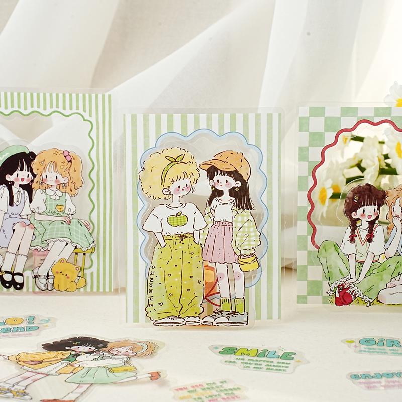15/60 Sheets Japanese Kawaii Girl Stickers Pack DIY Aesthetic Decorative for Scrapbooking Mobile Phone Case Tablet Stationery