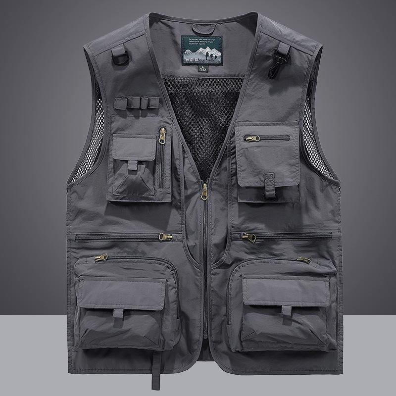 Gilet de pêche en maille à poches multiples à séchage rapide pour homme - Veste décontractée d'extérieur Printemps & Automne