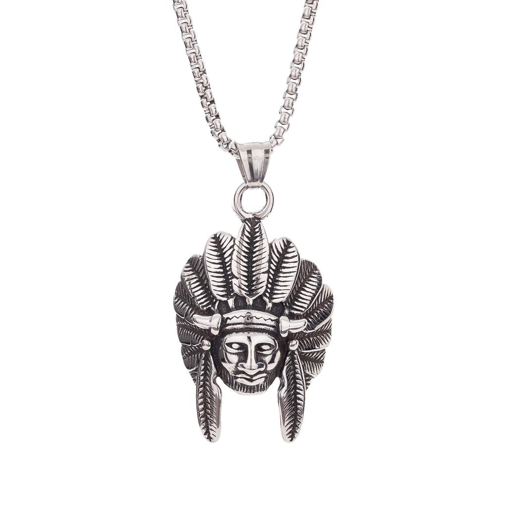Long Hip-hop Necklace Chain European and American Indian Chief Mask Pendant Trendy Jewelry