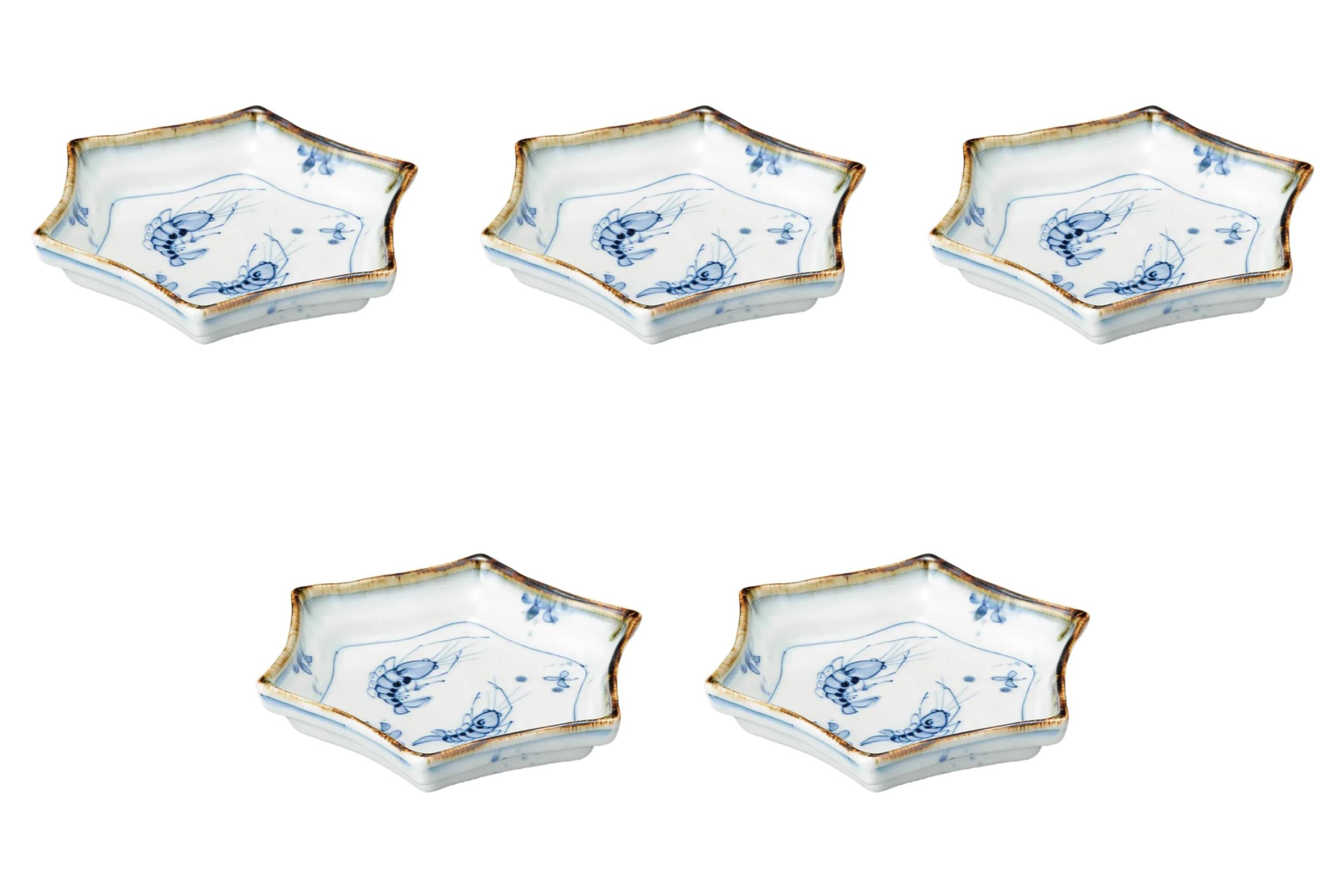 

Set of 5 Blown Ink Shrimp Hexagonal Plates x x Medium Bowls by Setomonohonpo 6-inch [19 16.5 3.5 cm]