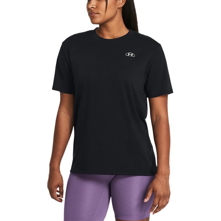 Under Armour Logo Casual Loose Crew Neck Pullover Short Sleeve T-Shirt Women Tops Black 1383045-001