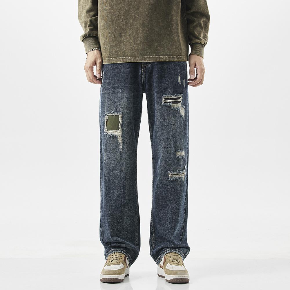 Patch ripped jeans men`s large size