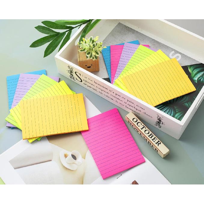(12 Pack) Lined Sticky Notes 4x6 in,Large Notepads with Lines,Ruled Stickies Super Sticking Power,Office School Memo Note Pads Bright Colors,Post on
