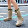Unisex Mid-Calf Waterproof Drawstring Rain Boots - Lightweight Non-Slip Rubber Shoes
