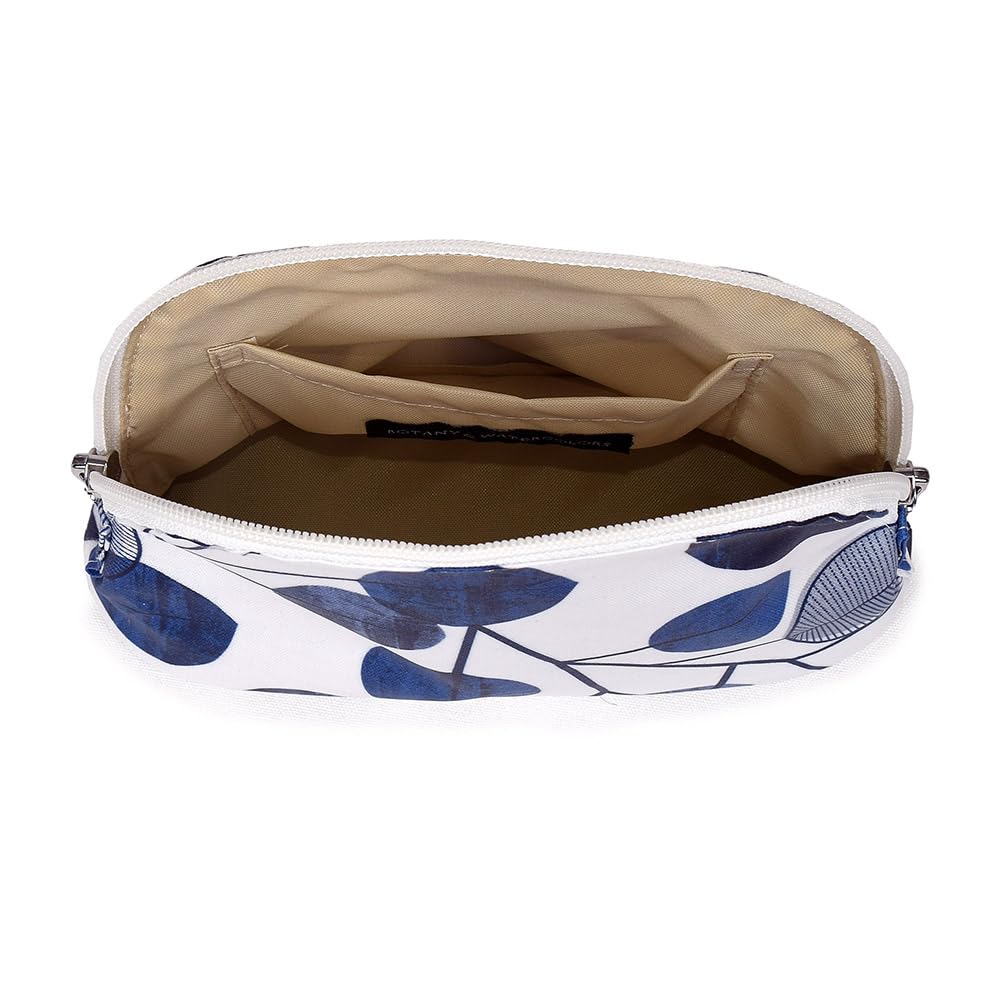 STYLE Decor Round Cute Navy W1005100 Women's Pouch, Cosmetic/Makeup Pouch, Small, Leaf,