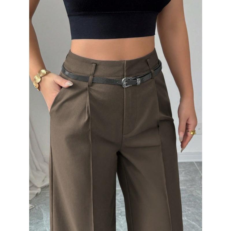 2026 Fashion High Waisted Wide Leg Trousers with Belt Solid Color Office Wear Casual Business Straight Leg Pants Spring Women's Bottoms