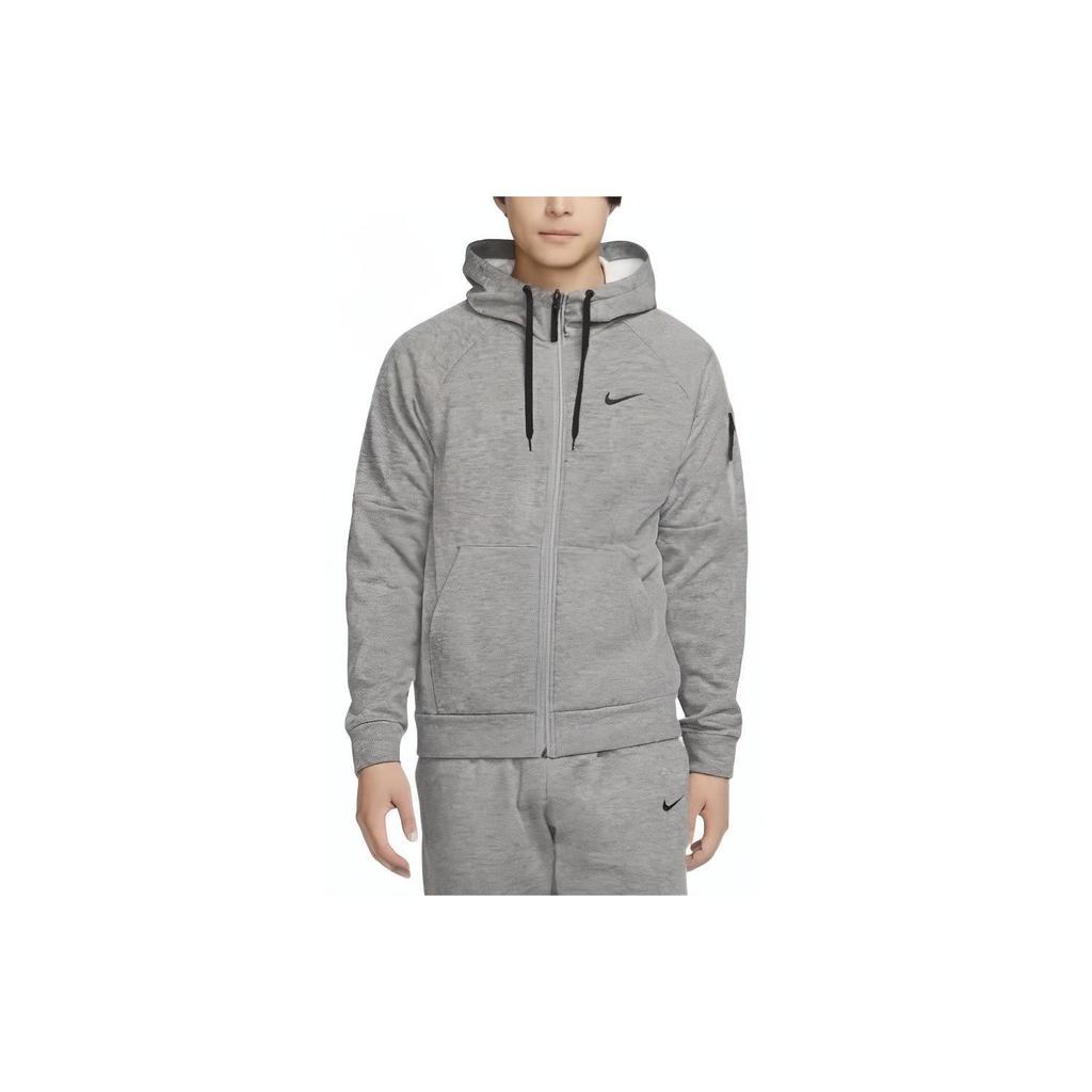 Nike Giacca Felpa con Cappuccio e Zip Therma-FIT con Stampa Logo Solido Uomo Capispalla Grigio DQ4831-063
