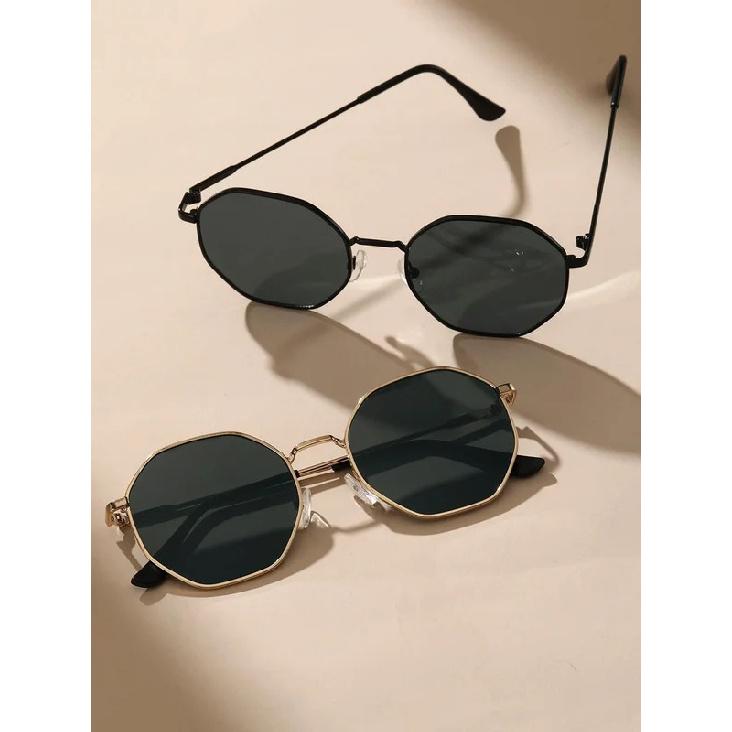 2 Pcs Metal Geometric&Round Frame Fashion Classical Sunglasses For Vacation Decors Photo Props