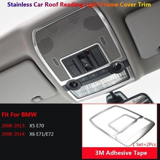 Stainless Steel For BMW X5 X6 E70 E71 Car Interior Roof Reading Light Cover Trim