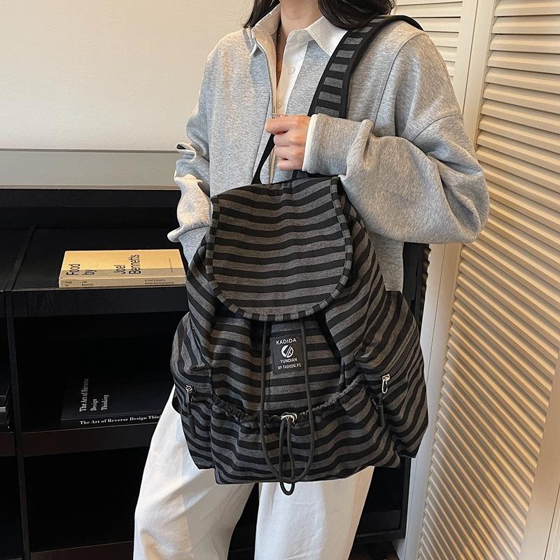 Schoolbag Student Niche Vintage Striped Backpack Large Capacity Storage Middle School Student School Bag Going Out Backpack Female
