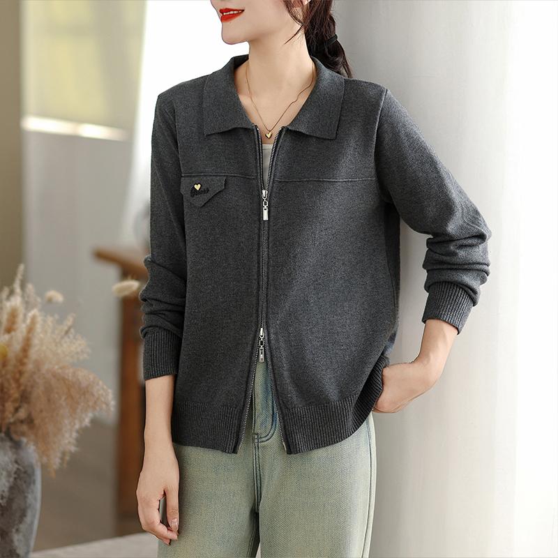 Dimanaf 2025 Autumn Winter Sweater Coat Women Casual Solid Basic Cotton Knitted Cardigan Zipper Jackets