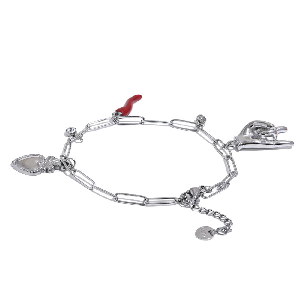 

Yhpup Стильный уникальный браслет из нержавеющей стали Palm Red Chili Heart с цепочкой, женский модный металлический браслет-подвеска, водонепроницаемые ювелирные изделия