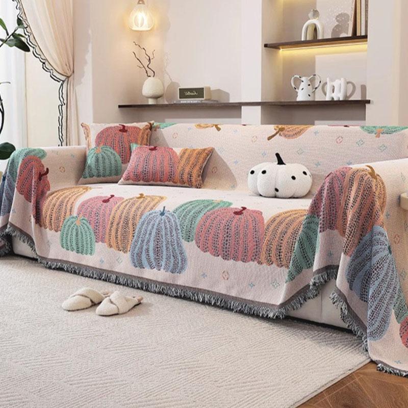 Kürbisbedrucktes Sofatuch mit Quasten Luxuriöse Vollabdeckung Pflegeleichte Ecksofa-Abdeckungen Hautfreundliches Sofatuch für Home Office