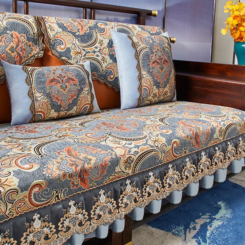 Sofabezug mit europäischer Stickerei, rutschfester Chenille-Couchbezug, Wohnkultur, universelle Sofabezüge für vier Jahreszeiten, Kissenschutz