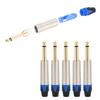 5pcs 6.35mm Single Track Microphone Audio Cable DIY Usage Welding Plug Connectorblue tail