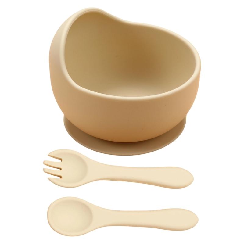 Food Grade Silicone Baby Feeding Bowl Nonslip Suction Cup Heat Resistant Easy Grip Spoon For Newborns Kids