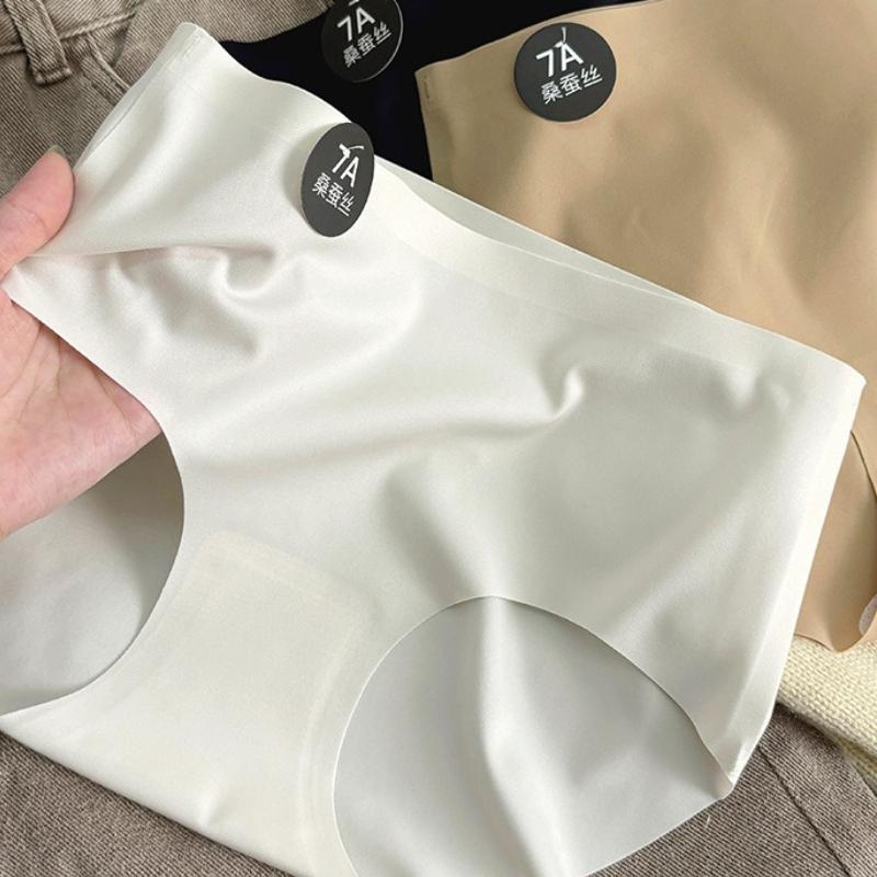 Women Solid Color Seamless Panties Female Mid-waist Skin-friendly Briefs Comfortable Casual Underwear