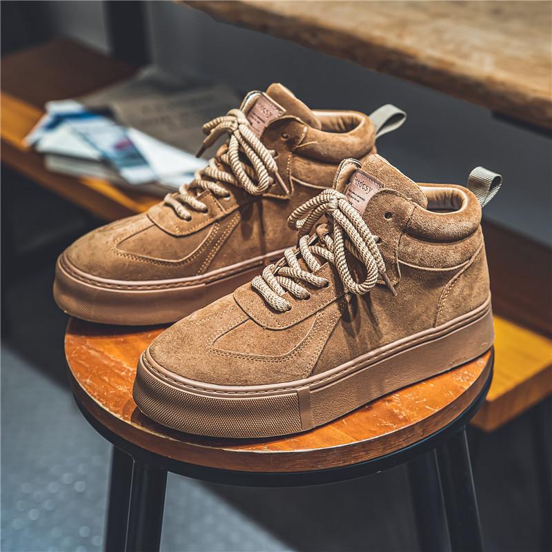 Fashion British Style Retro Men High Top Casual Shoes Designer Suede Leather Versatile Casual Platform Outdoor Walking Sneakers Lace Up