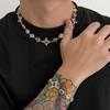 Vintage Colorful Gemstone Necklace for Men Trendy Light Luxury High-end Clavicle Chain Hip-hop Bracelet Men's Jewelry