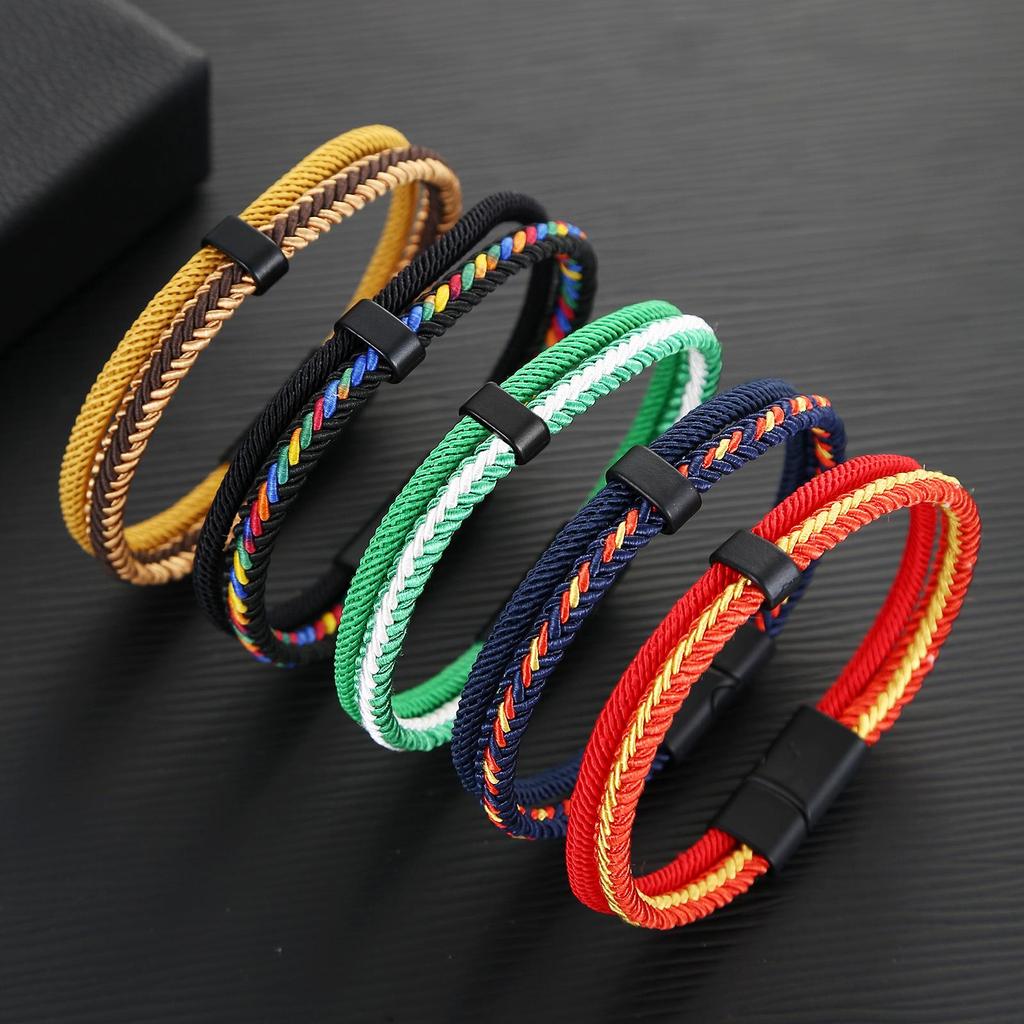 Noter Grade A Ethnic Fabric String Bracelet For Men Double Layer Various Colors Available Sports Sweat Absorbent Braslet Bangle Hombre