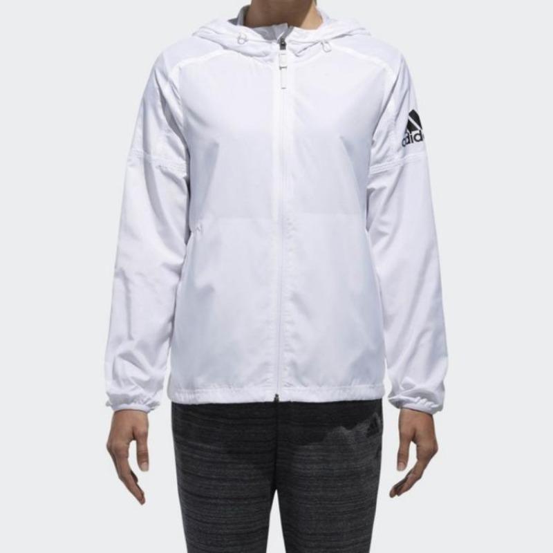 adidas Hooded Windbreaker Sports Jacket Women Outerwear White CV5476