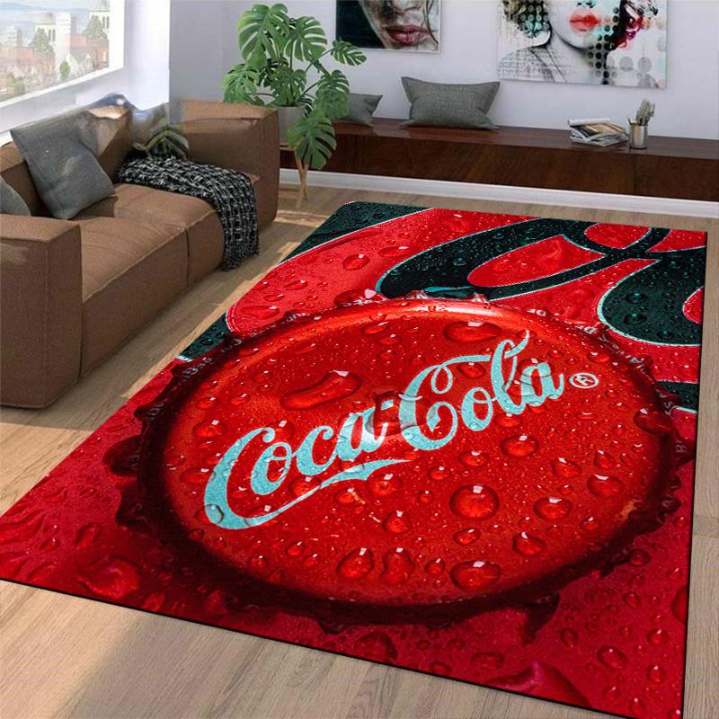 Red Stylish Carpet with Coca-Cola Bottle Cap Print, Modern Design Suitable for Use As an Anti-slip for Living Room Bedroom Sofas