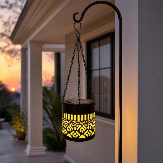 Solar Chandelier Iron Hollow Pattern Outdoor Solar Light