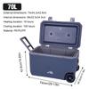 70L Wheeled Cooler Insulated Camping Cooler Hard Shell with Cup Holder for Beach Drink Beverage Camping Picnic Fishing